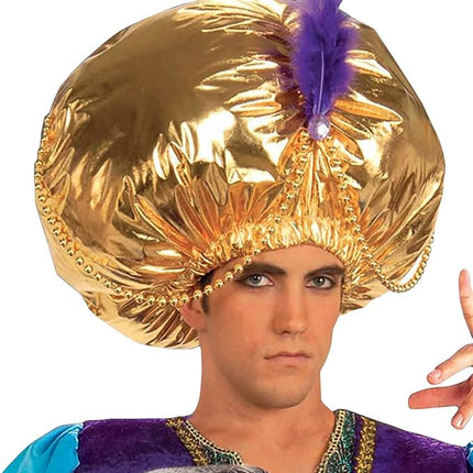 Giant Gold Turban With Purple Feather Costume Hat Accessory