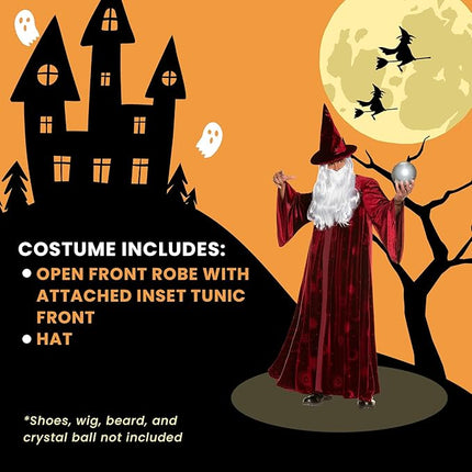 Adult Burgundy Wizard Stargazer Fantasy Magic Sorcerer Men's Costume