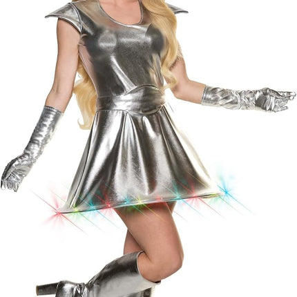 Out of This World Metallic Alien Sexy Costume Dress Lights Up