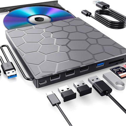 High-Speed USB 3.0 External CD/DVD Drive with Burner – Plug & Play, Windows & Mac Compatible
