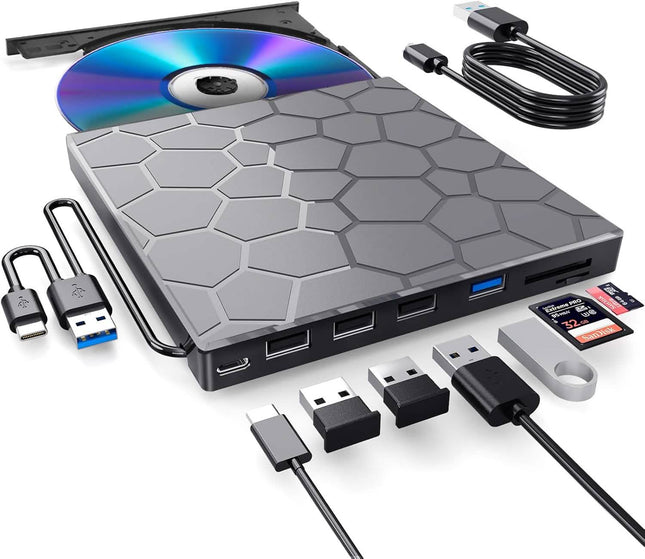 High-Speed USB 3.0 External CD/DVD Drive with Burner – Plug & Play, Windows & Mac Compatible