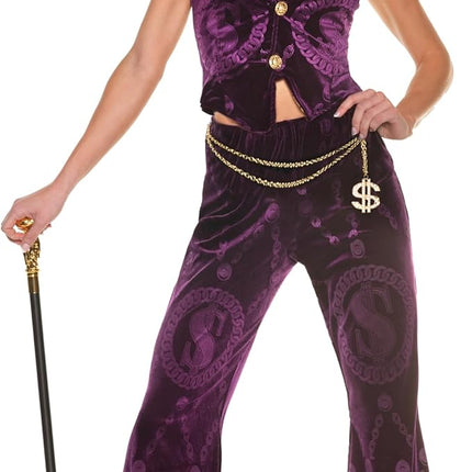 Sexy Velvet Pimp 70's Retro Disco Women Purple Dollars & Dreams Costume