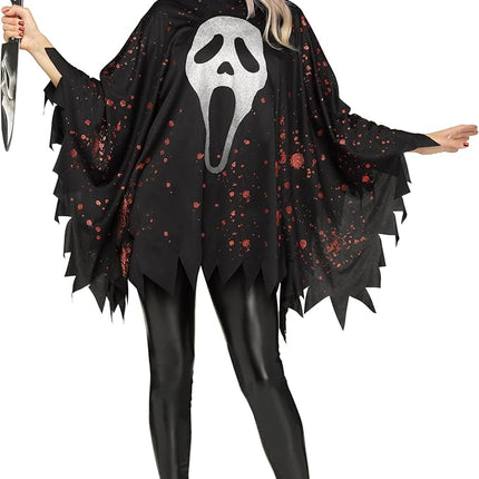 Glittering Ghost Face Adult Poncho