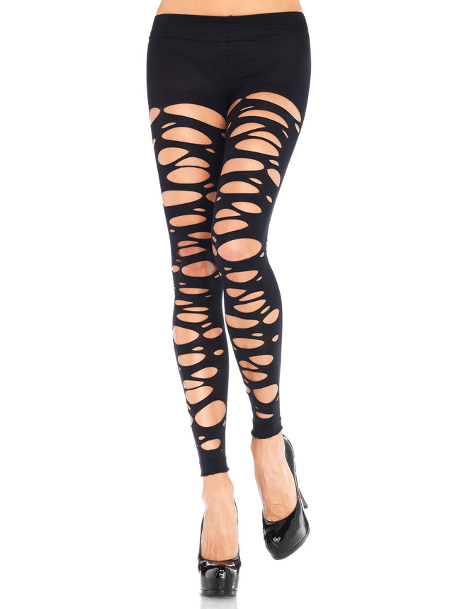 Tattered Footless Tights - Black - O/S