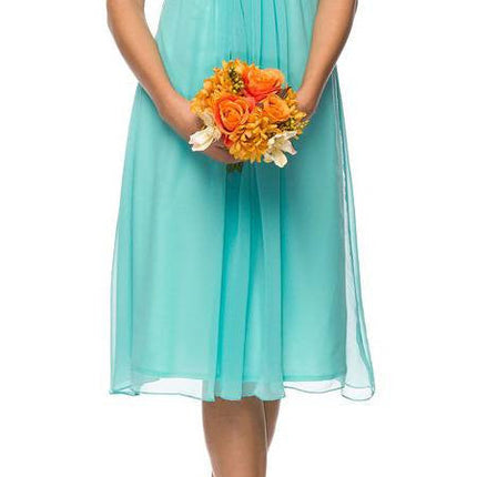 CLEARANCE - Juliet 732 Chiffon Dress Knee Length Rhinestones Straps Gown (Size S)