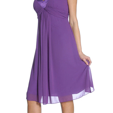 CLEARANCE - Juliet 732 Chiffon Dress Knee Length Rhinestones Straps Gown (Size L)