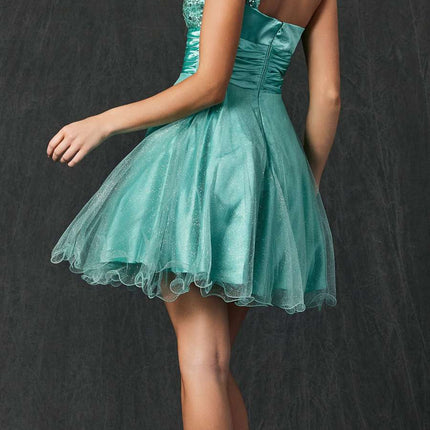 Juliet 733 One Shoulder Short Dress Sparkly Sequins Glitter Tulle Skirt