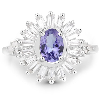 2.01 Carat Genuine Tanzanite and White Topaz .925 Sterling Silver Ring