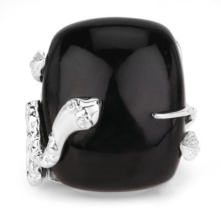 21.04 Carat Genuine Black Onyx and White Topaz .925 Sterling Silver Ring