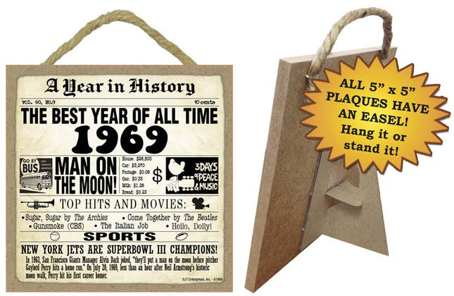 1969 A Year in History Plaques 5" x 5" wood plaque/sign