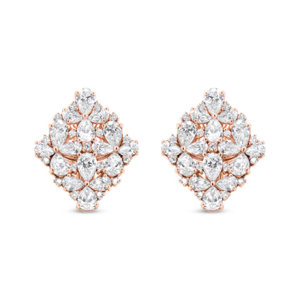 18K Rose Gold 8 1/3 Cttw Pear and Round Diamond Floral Cluster Omega Earrings (F-G Color, VS1-VS2 Clarity)