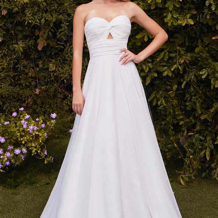 Ladivine 7435W Strapless Chiffon A-Line Off-White Dress