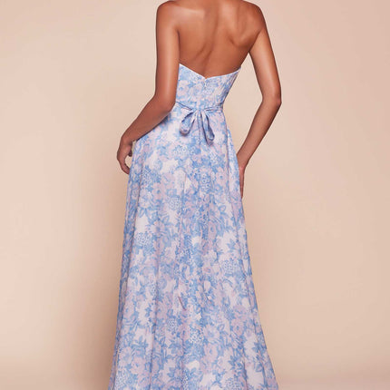 Ladivine 7443 Dress Strapless A-Line Floral Satin Dress