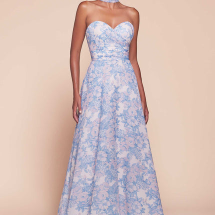 Ladivine 7443 Dress Strapless A-Line Floral Satin Dress