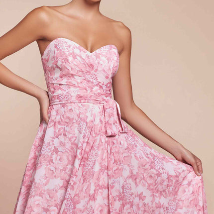 Ladivine 7443 Dress Strapless A-Line Floral Satin Dress