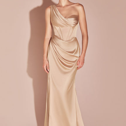 Ladivine 7448 Dress Long One Shoulder Satin Corset Gown