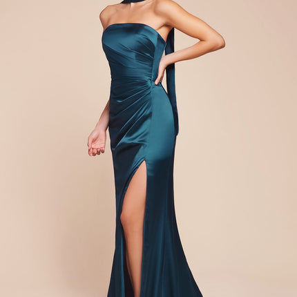 Ladivine 7451 Dress Strapless Satin Gown with Sash
