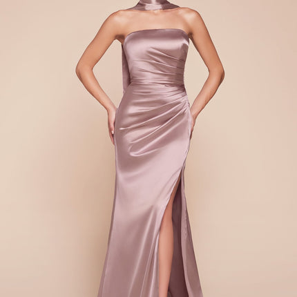 Ladivine 7451 Dress Strapless Satin Gown with Sash