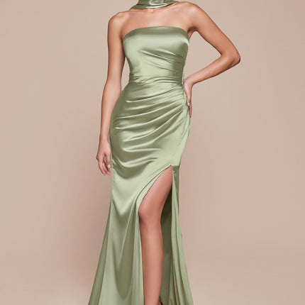 Ladivine 7451 Dress Strapless Satin Gown with Sash