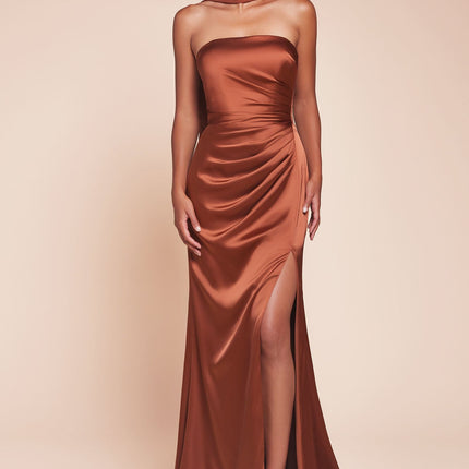Ladivine 7451 Dress Strapless Satin Gown with Sash