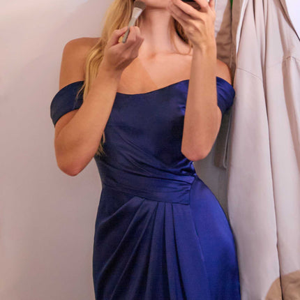 CLEARANCE - Ladivine 7452 Dress Off the Shoulder Sage Green Satin Gown (Size 10)