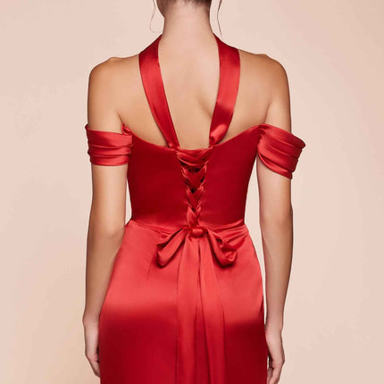 Ladivine 7452 Dress Off the Shoulder Lace Up Corset Satin Gown