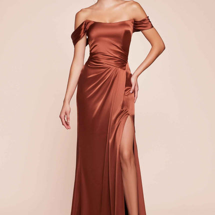 Ladivine 7452 Dress Off the Shoulder Lace Up Corset Satin Gown