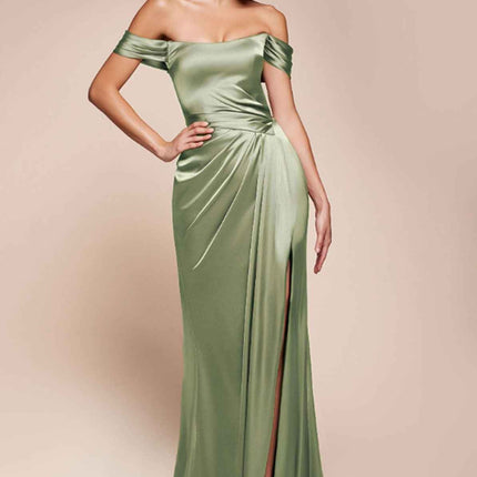 Ladivine 7452 Dress Off the Shoulder Lace Up Corset Satin Gown