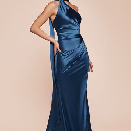 Ladivine 7454 Dress One Shoulder Luxe Satin Fitted Gown