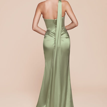 Ladivine 7454 Dress One Shoulder Luxe Satin Fitted Gown