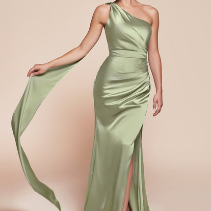 Ladivine 7454 Dress One Shoulder Luxe Satin Fitted Gown