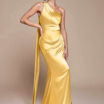 Ladivine 7454 Dress One Shoulder Luxe Satin Fitted Gown