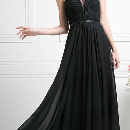 Cinderella Divine 7458 Illusion Sweetheart Long Chiffon Dress