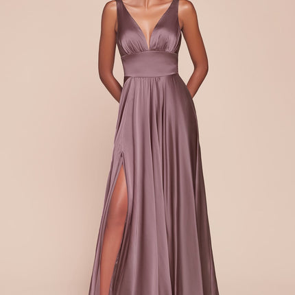 Ladivine 7469 Long Formal Evening Satin Dress with Slit