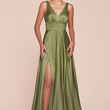 Ladivine 7469 Long Formal Evening Satin Dress with Slit
