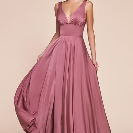 Ladivine 7469 Long Formal Evening Satin Dress with Slit