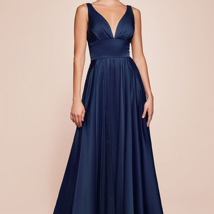 Cinderella Divine 7469 Floor Length Satin Formal V-Neckline Dress