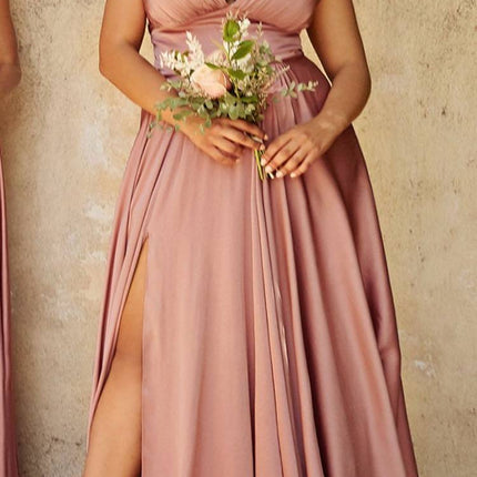 Cinderella Divine 7469WW Long Formal A-Line Satin Dress