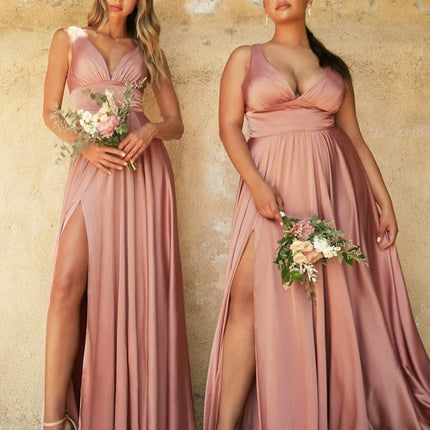 Cinderella Divine 7469W Long Formal A-Line Satin Dress