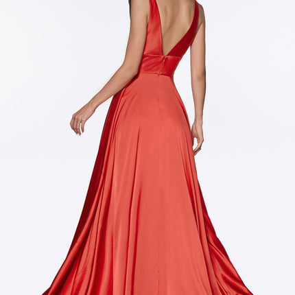 Cinderella Divine 7469 Floor Length Satin Formal V-Neckline Dress