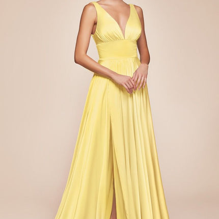 Cinderella Divine 7469 Floor Length Satin Formal V-Neckline Dress
