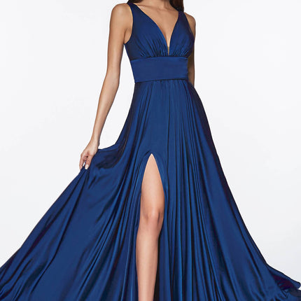 Ladivine 7469 Long Formal Evening Satin Dress with Slit