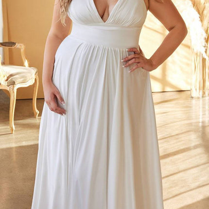 Cinderella Divine 7469WW Long Formal A-Line Satin Dress