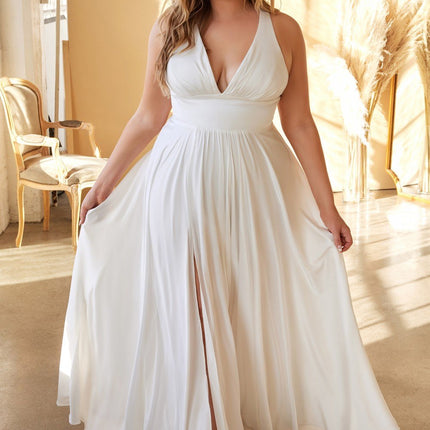 Cinderella Divine 7469WW Long Formal A-Line Satin Dress