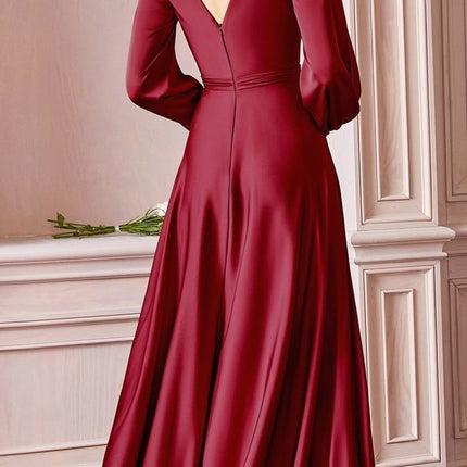 Cinderella Divine 7475 Long Split Blouson Sleeve Formal Dress Thigh Split