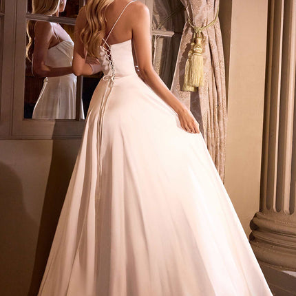 Ladivine 7481W A-Line Bridal Gown Pleated Neckline Spaghetti Straps