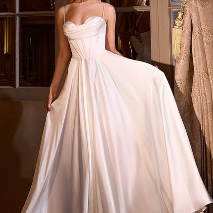 Ladivine 7481W A-Line Bridal Gown Pleated Neckline Spaghetti Straps