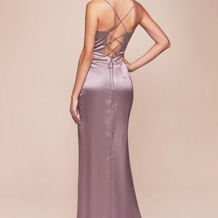Cinderella Divine 7483 Long Corset Cowl Neckline Formal Satin Gown