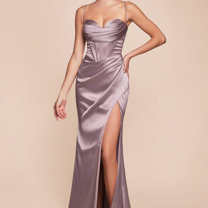 Cinderella Divine 7483 Long Corset Cowl Neckline Formal Satin Gown