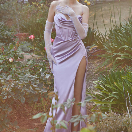 Cinderella Divine 7483 Long Corset Cowl Neckline Formal Satin Gown